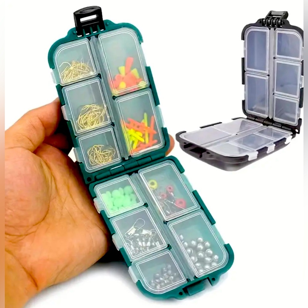 New - 10-Compartment Fishing Tackle Box - Dual-Sided - Compact & Portable